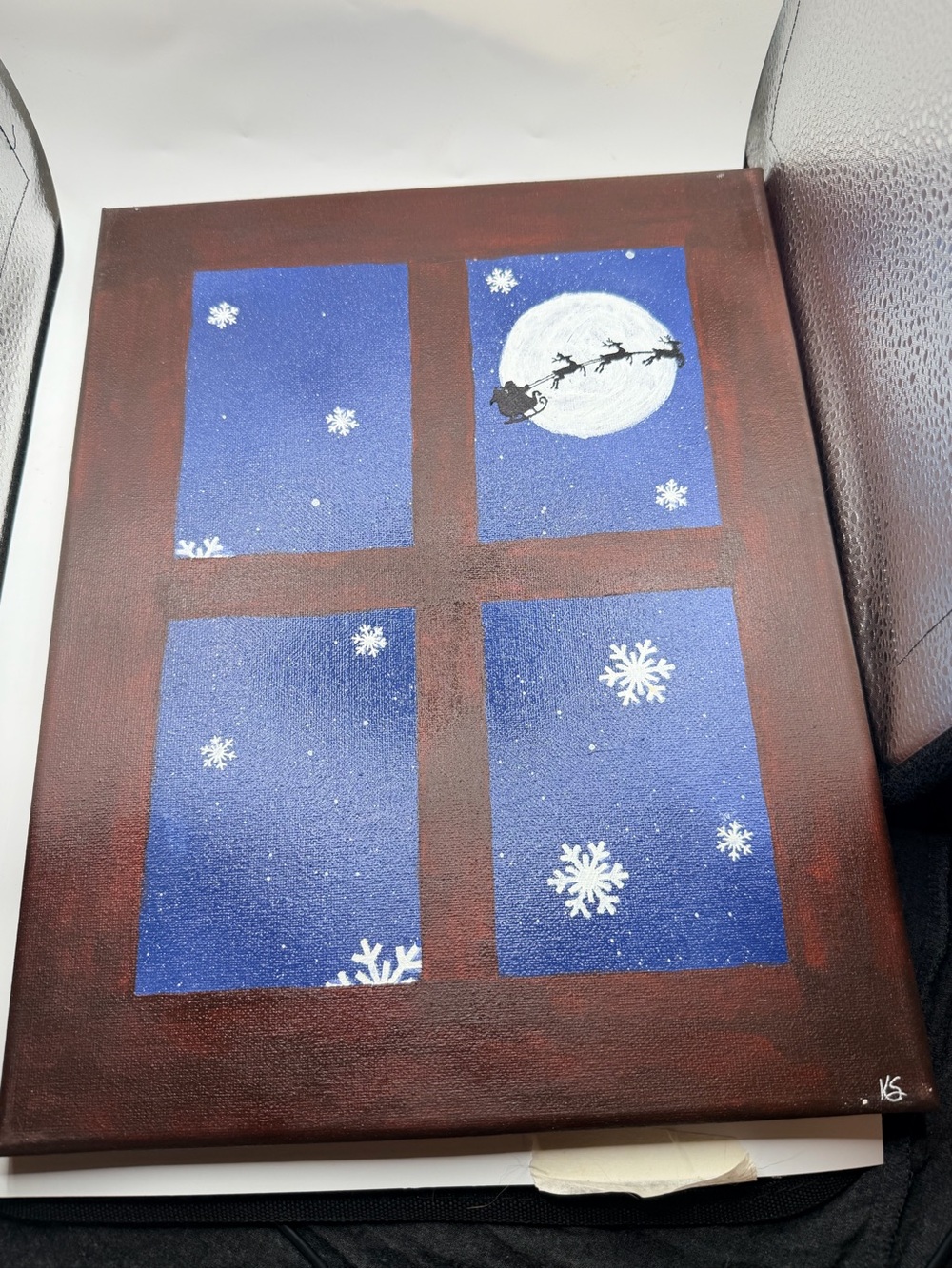 Winter Window Canvas Painting - Santa Silhouette